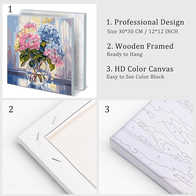Natuyalo Framed Paint by Numbers Kit for Adults - Colorful Flowers DIY Adult Paint by Number Kits Vase Acrylic Canvas Painting for Adults Beginners Art Crafts with Frame, 12x12 Inch