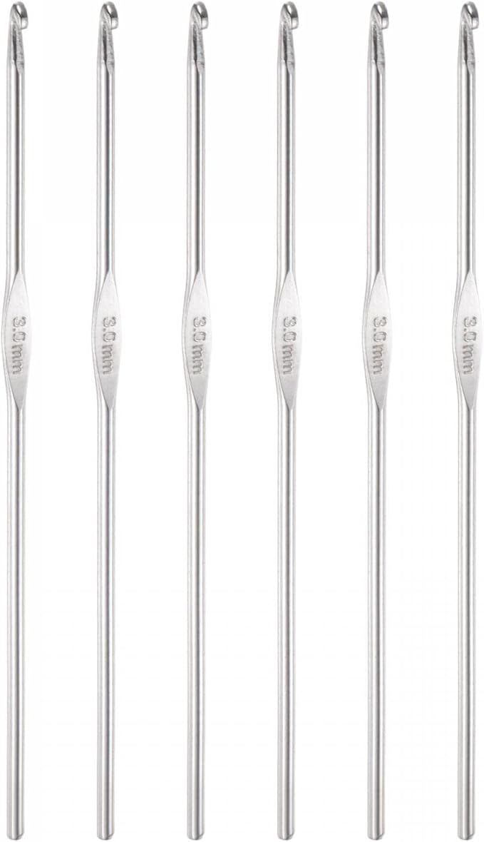 uxcell Stainless Steel Crochet Hook 3mm Knitting Needles for DIY Craft Yarn 6Pcs