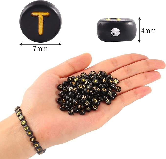 Yochus 1400pcs Black Letter Beads 4x7mm Sorted Alphabet Beads Gold Acrylic Letter Bead Kit for Jewelry Making and DIY Crafts, Bracelets, Key Chains