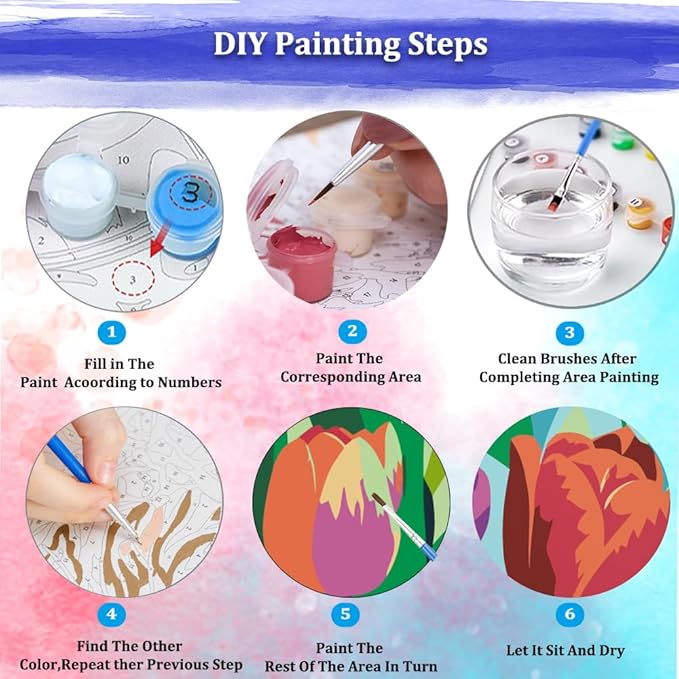 JUJUHOOD Tulip Flower Framed Paint by Numbers Kit for Adults Beginner & Kids Ages 8-12, Easy Paint by Number Without Easel, Simple Paint by Numbers for Gift Home Wall Decor (10x10Inch)