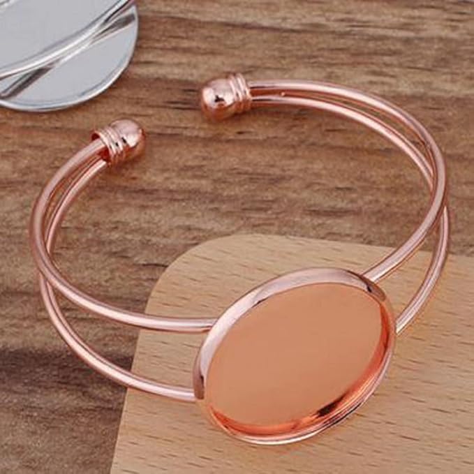 MIAO JIN 10 Pcs 25 mm Adjustable Round Cabochon Bezel Tray Blank Bangle for Crafting DIY Bracelets Making(Rose Gold)