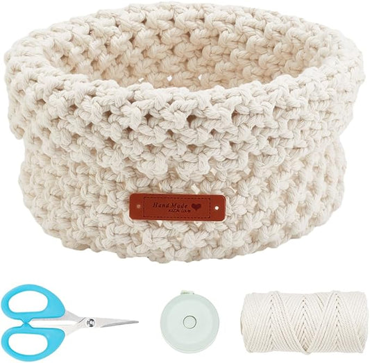FREEBLOSS Macrame Basket Kit - DIY Macrame Kit with Video Tutorial and 100m Cotton Cord for Storage and Crafting