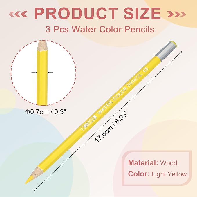 PATIKIL Watercolor Pencils, Light Yellow Color Pencil Set Sketch Coloring Drawing Colored Pencils Bulk Artist Drawing Supplies for Adult Coloring Book Blending, 3 Pcs