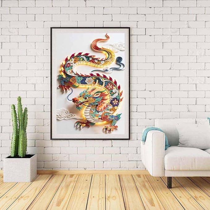 Dragon Special Shape Diamond Art Kits For Adults Beginners,DIY Crystal Rhinestones Diamond Painting Kit For Crafts For Adults,5D Diamond Art Painting Mosaic Making For Home Wall Decor 12 X 16inch