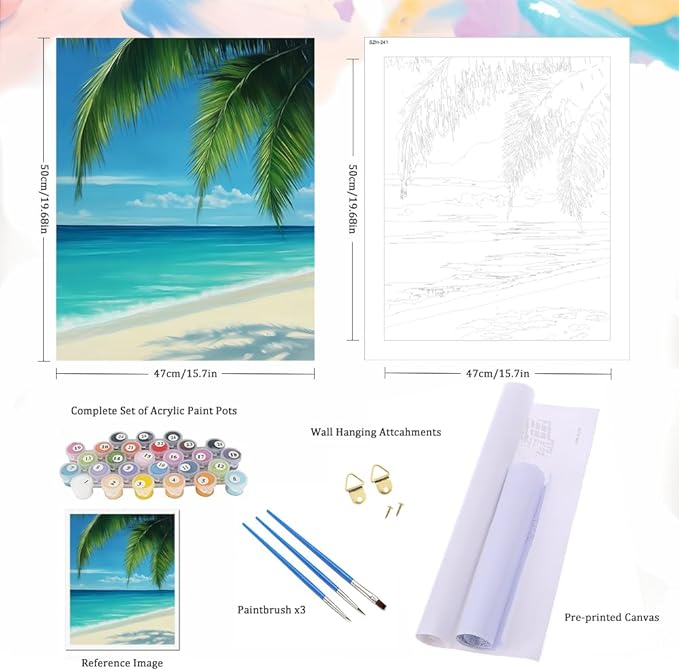Natuyalo Beach Landscape Paint by Numbers Kit for Adults - Beginner Seaside View - Adult Paint by Number Kits on Canvas - DIY Acrylic Painting Kits for Gift - 16x20 Inch