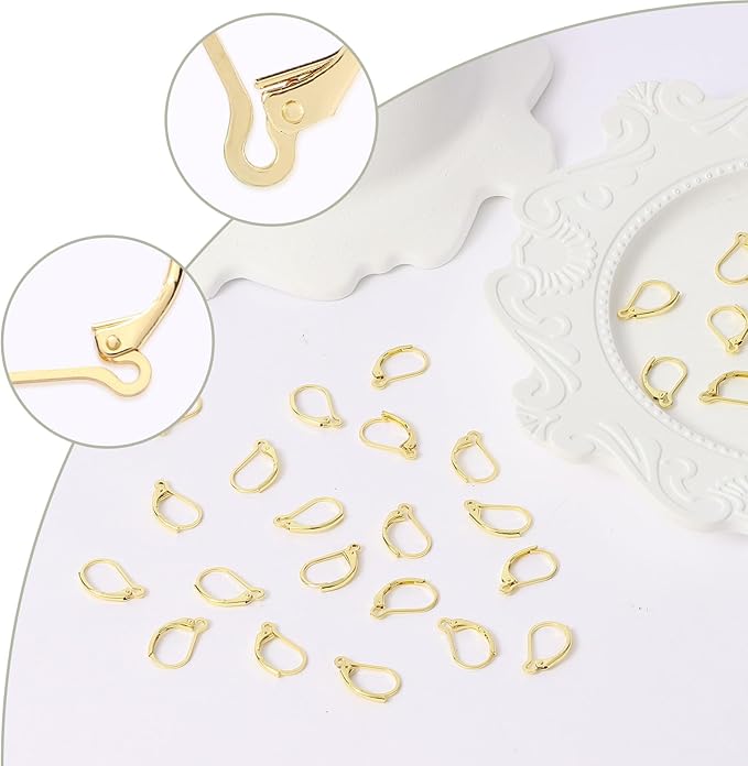 tmmate 100pcs 18k gold filled leverback earring hooks, hypoallergenic french dangle ear wire findings for diy jewelry making, metal earring components (gold)