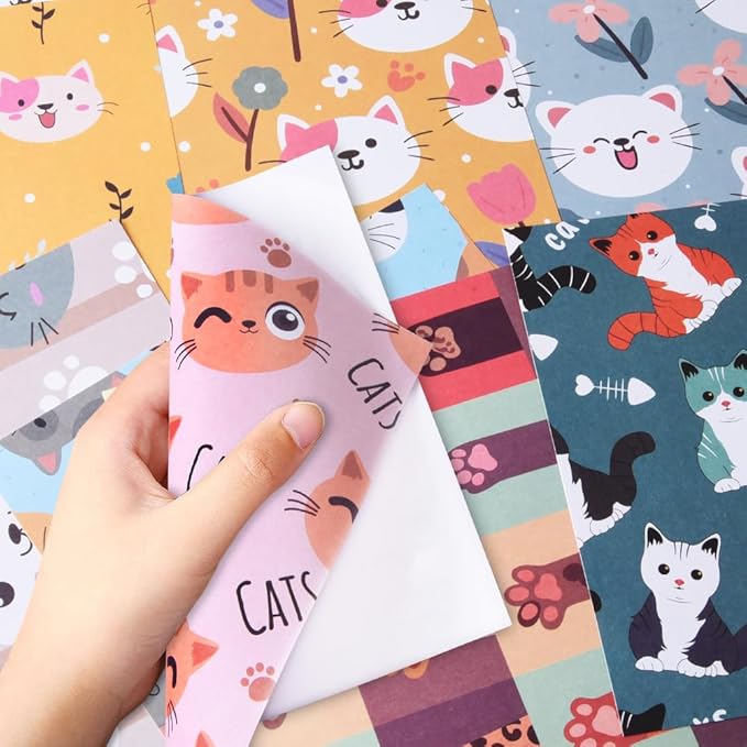6x6” 160gsm cardstock Single Sided Scrapbooking 24 Papers Pad vintage decoupage scrapbook kit patterned paper junk journal supplies journaling supply scrap paper crafting Cat