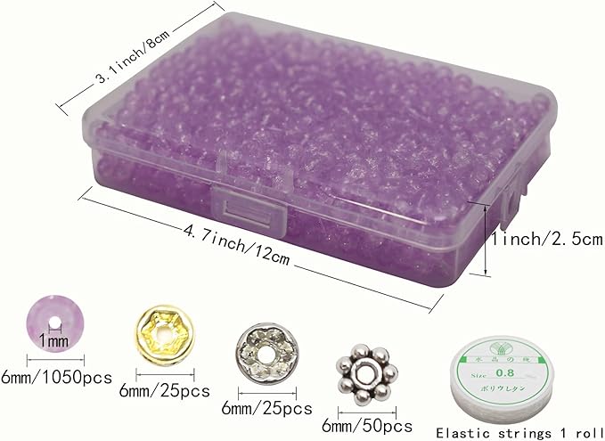 1050pcs Purple Crackle Glass Beads Handcrafted Round Lampwork Smooth Loose Beads for Bracelet & DIY Jewelry Making 6mm