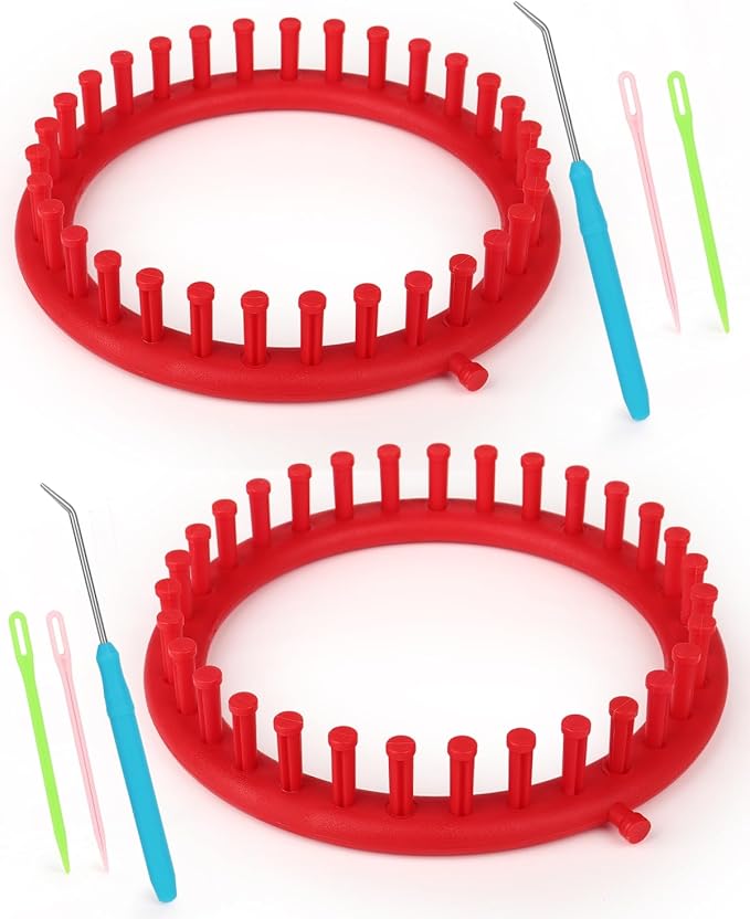 Aeelike 2 Pcs Round Knitting Looms Set, 31 Pegs Knitting Loom Simple for Beginner, 19 cm Diameter Plastic Loom Knitting, Small Round Loom Knitting Set for Home DIY, Teaching, Learning