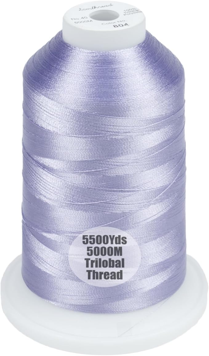 Simthread Trilobal Polyester Thread – 5000M (5500yds) No.40 – Super Sheen, Tangle-Free – Built-in Thread Lock Spool – Compatible with Brother, Singer, Janome & More, Lavender-804