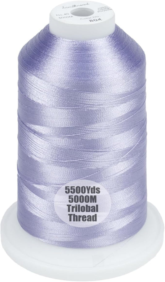 Simthread Trilobal Polyester Thread – 5000M (5500yds) No.40 – Super Sheen, Tangle-Free – Built-in Thread Lock Spool – Compatible with Brother, Singer, Janome & More, Lavender-804