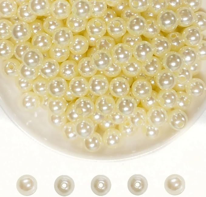 Pearl Beads for Jewelry Making Holes ABS Craft Beads with Holes for Jewelry Making, Bracelet, Necklace Crafting Bulk Bead Kit (8mm,Ivory White/750 pcs)