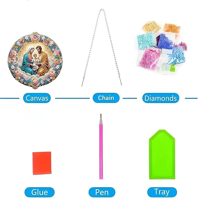 LILEIDECO DIY Diamond Art Painting Kits Special Shape Rhinestone Window Pendants Hanging Home Garden Wall Double-Sided Pattern (Single Side Point Drill)- The Birth of Jesus
