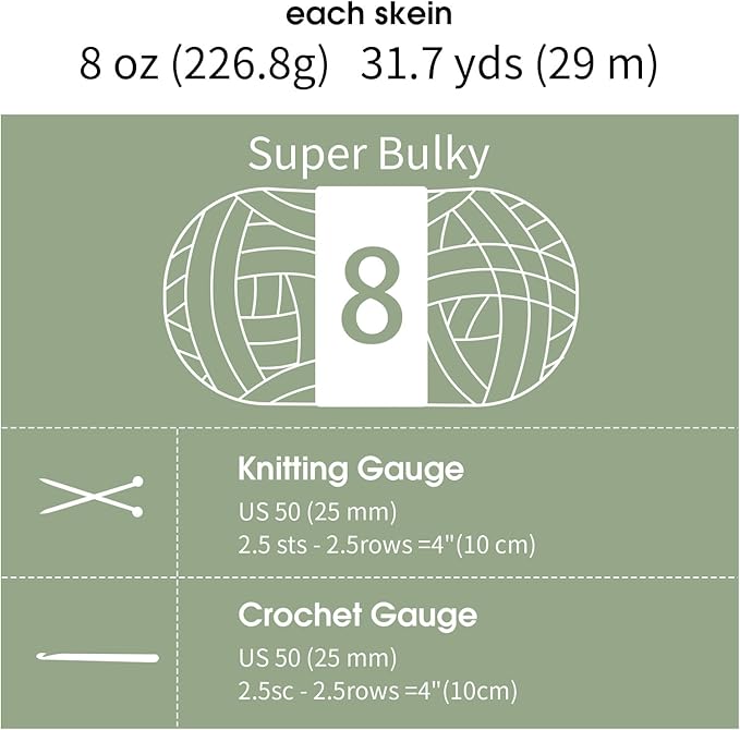 Mabozoo Assorted Chunky Yarn for Crocheting 8 Pack: Fluffy Chenille, Soft Plush, Giant Thick Fuzzy Yarn. 4 White & 4 Sage Green (31.7 yds, 8 oz Each Skein)