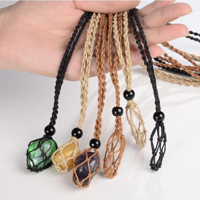 anjiucc 12 pcs crystal cage necklace cord empty stone holder pendant stone replacement hand-woven necklace cord with adjustable length