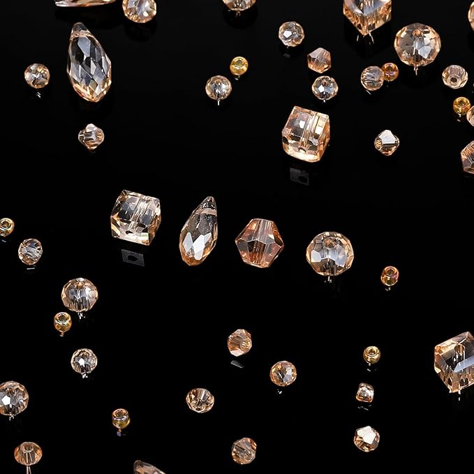 Song Xi 1500PCS Glass Beads for Jewelry Making, Assorted Faceted Crystal Beads Kit for Bracelet Earring Necklace, for DIY Clear and Iridescent Christmas Gift (Champagne Color) ﻿ ﻿