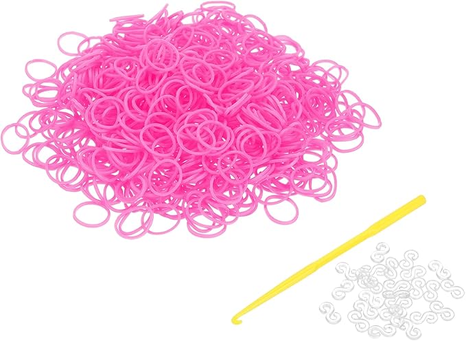 uxcell 600Pcs Loom Rubber Band, Bracelet Making Refill Kit Elastic Loom Band with 25Pcs S-Clips and 1Pcs Crochet Hooks for Weaving DIY Handcrafts, Pink