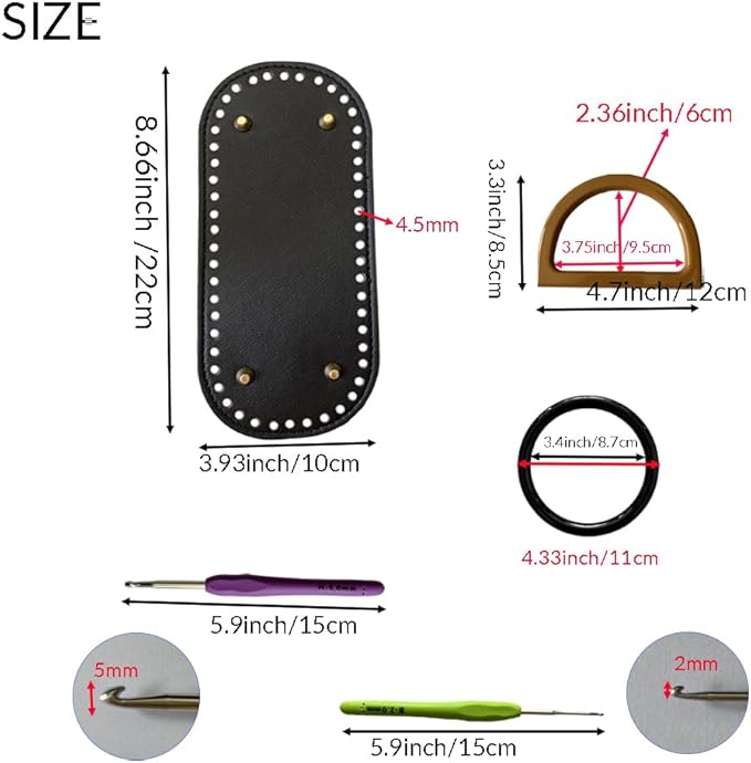 TQFXGLL 14 Pcs Leather Crochet Bag Making Kits, 4 Colors Bag Bases, Round and D Shape Purse Handles with 2 Sizes Crochet Hooks for DIY Purses Bags Craft Making