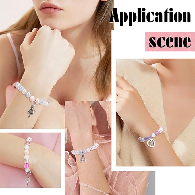 SUNNYCLUE 1 Box 6 Set Ballet Bracelet Making Kit Adjustable Bracelets Dancer Ballerina Charms Acrylic Transprent Rhinestone Beads for Jewellery Making Kits Beginner Adult Women Holiday Supplies