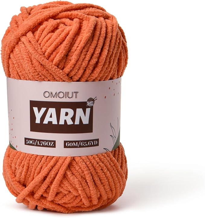 Plush Chenille Chunky Crochet Yarn - Baby Yarn for Crocheting Soft - Velvet Yarns Knitting for Blankets Crafts - Fluffy Amigurumi Yarns 50g / 65.6yd (Orange)