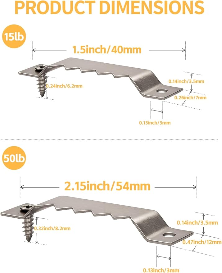 60 Pack Sawtooth Picture Hangers – Small & Heavy-Duty Wall Hanging Kit, 2 Sizes for Photo Frames, Art, Paintings, Canvas Hooks, and Picture Hanging Hardware Silver