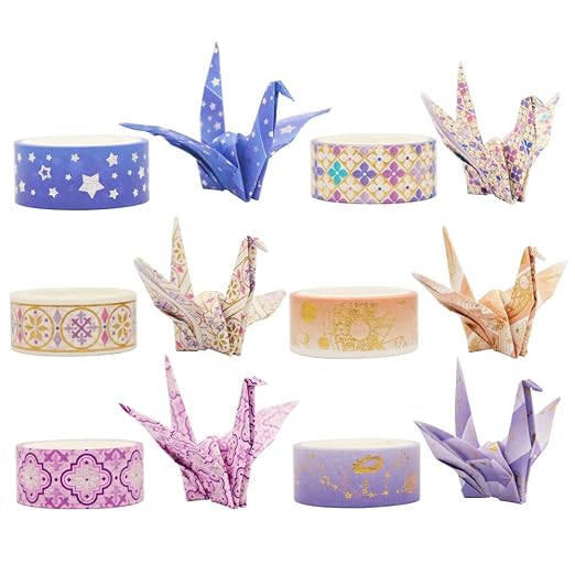 YUBBAEX Galaxy Washi Tape Set Purple Stars Decorative Tapes Silver Gold Foil Masking for Arts, DIY Crafts, Journal Supplies, Planners, Scrapbook, Gift Wrapping (Purple Night 12 Rolls)