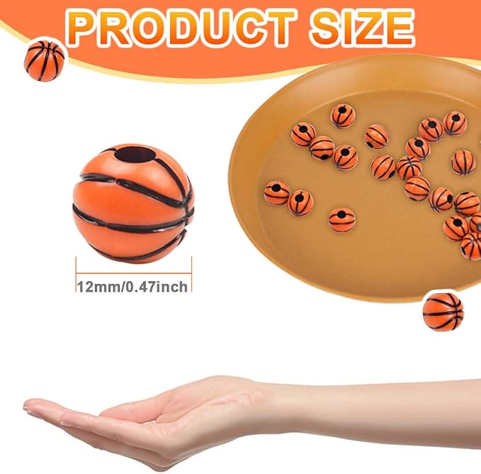 ZGQHZR 150Pcs Acrylic Basketball Beads for Bracelets Ball Beads with 2 Elastic Crystal Line Cord,2 Scissors for Jewelry Making Necklace Bracelet Earrings,Hair Braids and Key Chains (Basketball)
