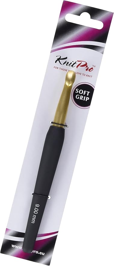 KnitPro Gold Aluminum Single-Ended Crochet Hook with Black Soft Handle | 9.00mm
