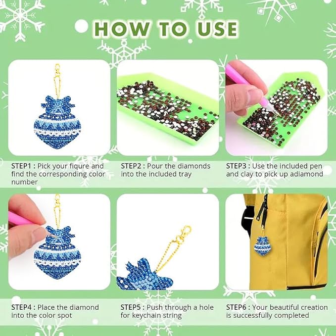 Diamond Painting Keychains Kits, Double Sided Diamond Art Keyrings for Adults, DIY Art Key Rings Ornaments Kits