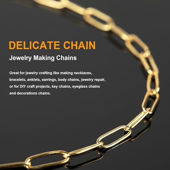 KYUNHOO 18K Gold Plated Chain for Jewelry Making 5 Meters Paperclip Chains with Lobster Clasps Jump Rings for Crafting Supplies Accessories