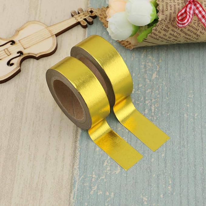 6 Rolls Solid Yellow Gold Foil Washi Tape Set 15mm x 10m Length Gilding Stamping Paper Adhesive Masking Tapes Sticky Paper Tape for DIY Scrapbooking Bullet Crafts Art Journal Home Decoration