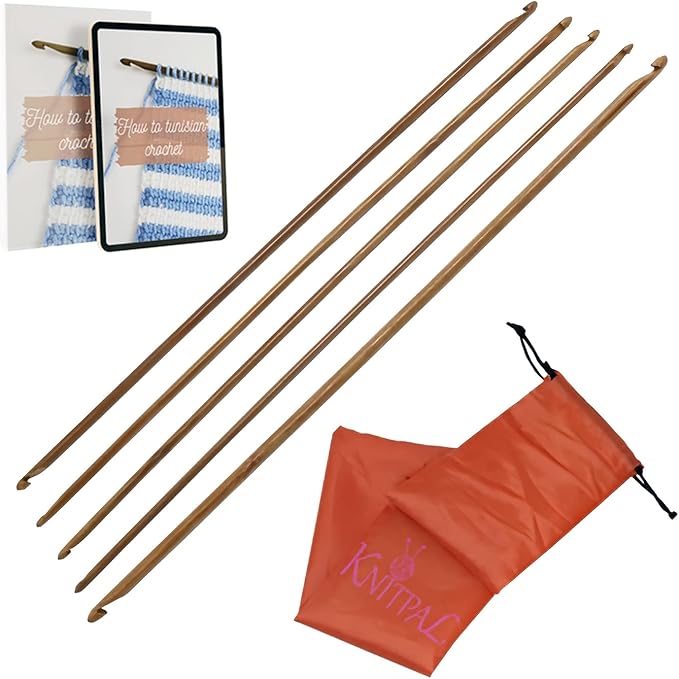 KnitPal Double Ended Tunisian Afghan Crochet Hooks Set - Tunisian Crochet Hooks - 14 in (35cm) Long 6 US Sizes: K/6.5mm, 7mm, L/8mm, M/9mm, N/10mm, O/12mm