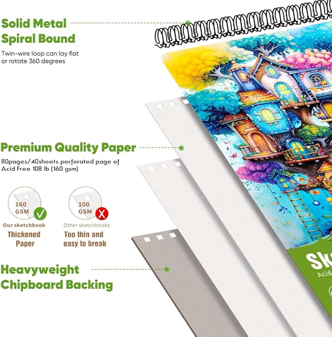 Thickened Mixed Media Sketchbook - Three Different Sizes, Drawing Paper Pad-108lb/160gsm, (Colorful Tree, A5 (Travel Size) 5.7X8.2 inch)