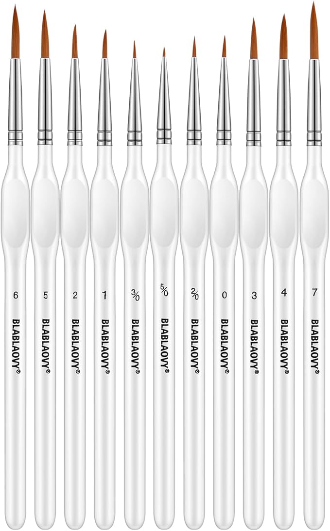 Detailing Brush Set, 11 Pcs Miniature Paint Brushes with Triangular Handles, Paint Brushe for Acrylic Painting, Model, Face, Figurine, Watercolor, Oil, Paint by Numbers Kit for Adults (White)
