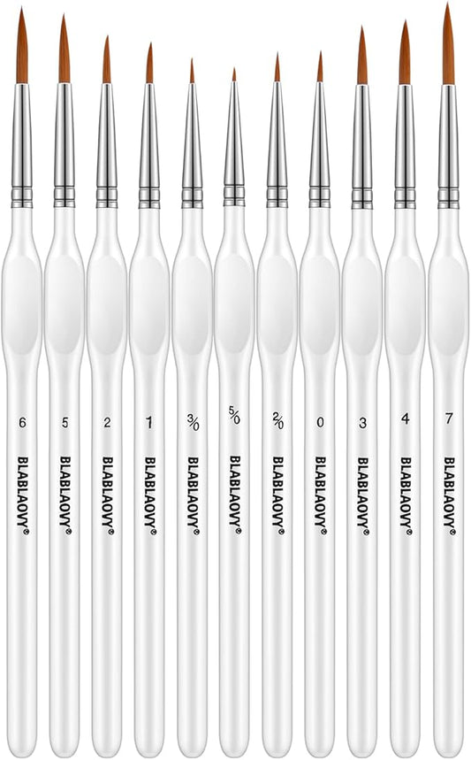 Detailing Brush Set, 11 Pcs Miniature Paint Brushes with Triangular Handles, Paint Brushe for Acrylic Painting, Model, Face, Figurine, Watercolor, Oil, Paint by Numbers Kit for Adults (White)