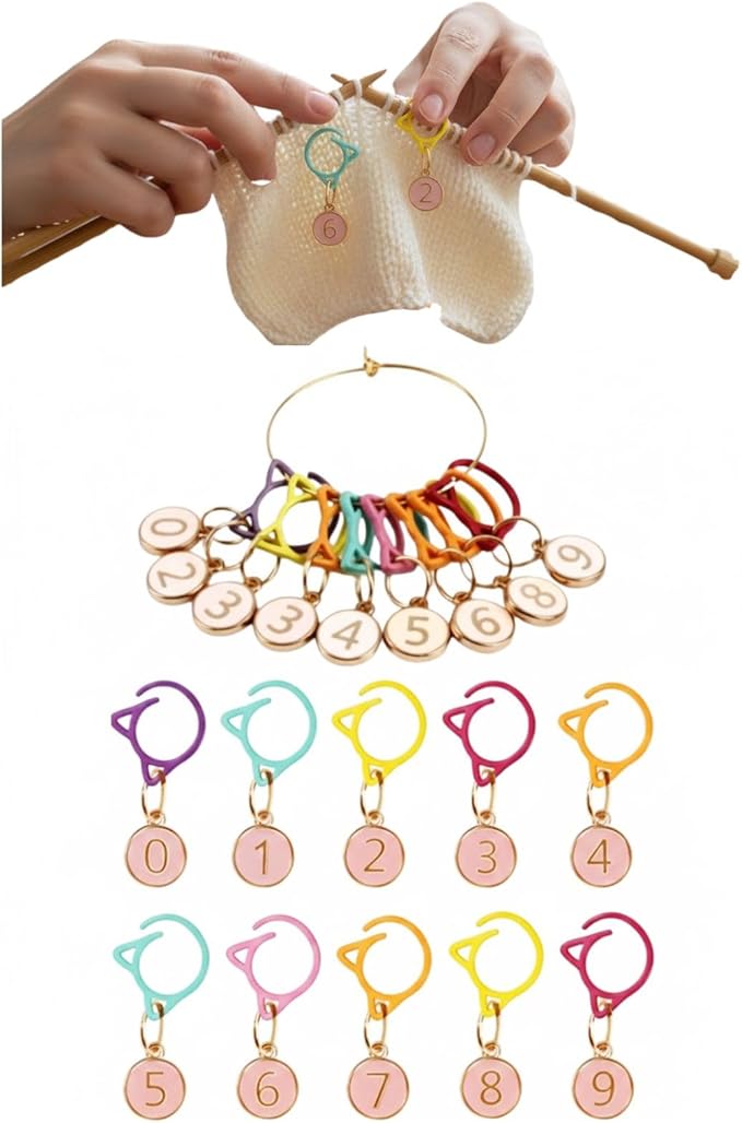 Blingcute Numbered Cat Stitch Markers for Crocheting and Knitting - Set of 10 Cute Enamel Progress Keepers (0-9) - Snag Free Metal Crochet Markers Pink