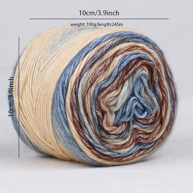 Crocheting Knitting-Gradient Cake Yarn, Soft Multicolor Medium-Fine Blended Yarn, Weight 100 Grams, Contains 60% Cotton 30% Acrylic 10% Wool. Suitable for Scarf, Gloves, Shawl, Blanket.(1162)