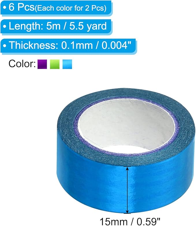 PATIKIL Metallic Washi Tape 15mm x 5m, 6 Pack Art Paper Mirror Masking Foil Sticker Self-Adhesive for DIY Art Craft Wrapping Wedding Decoration, Purple, Light Blue, Green