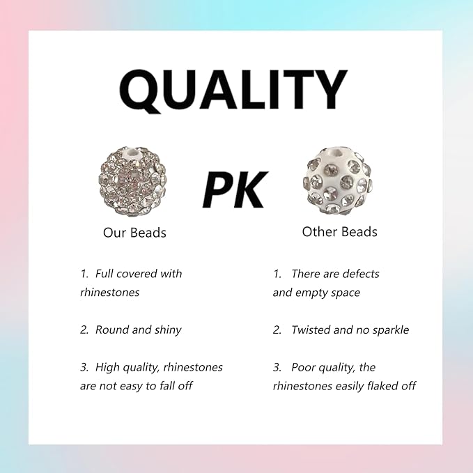 225pcs 15 Colors Rhinestones Beads 10mm Pave Disco Ball Beads Polymer Clay Rhinestone Round Crystal Diamond Bead for Jewelry Making European Style Bracelets Christmas Decor