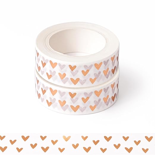 2Pack Heart Washi Tapes, Self-Adhesive Decorative Masking Tape, Decor Journals Scrapbooks Planners DIY Crafts Gift