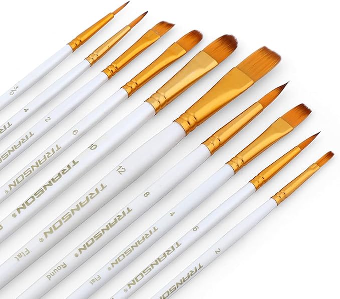 Transon 20pcs Artist Painting Brush Set for Acrylic Watercolor Gouache Hobby Craft Face Rock Painting White and Red