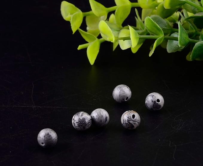 Natural Stone Beads 100pcs Round Genuine Real Stone Beading Loose Gemstones Hole Size 1mm DIY Smooth Bead for Bracelet Necklace Earrings Jewelry Making (Map Jasper, 8mm)