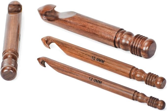 Wooden Crochet Hook | Knitting Needle with Ergonomic Soft Grip Handles | Handcrafted Crochet Hook Set | Indian Rosewood Crochet Hook with Engraved Size (15 mm)