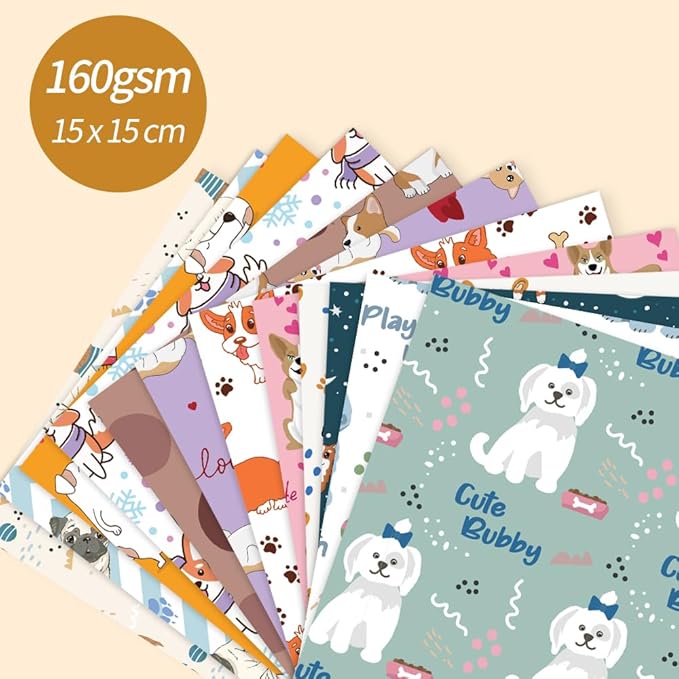 6x6” 160gsm cardstock Single Sided Scrapbooking 24 Papers Pad vintage decoupage scrapbook kit patterned paper junk journal supplies journaling supply scrap paper crafting Dog