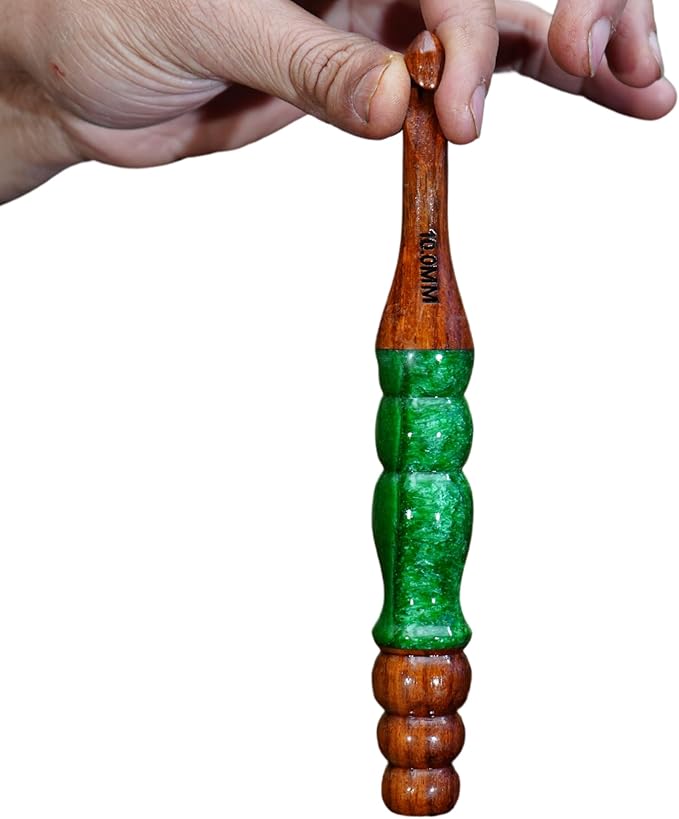 Emporium Crafts Wooden Crochet Hooks Green Resin epoxy & Wood Mix Crochet Hooks Ergonomic Soft Handle Needles Knit Weave Craft Yarn Different Size, Crochet Hooks (3.75 mm)