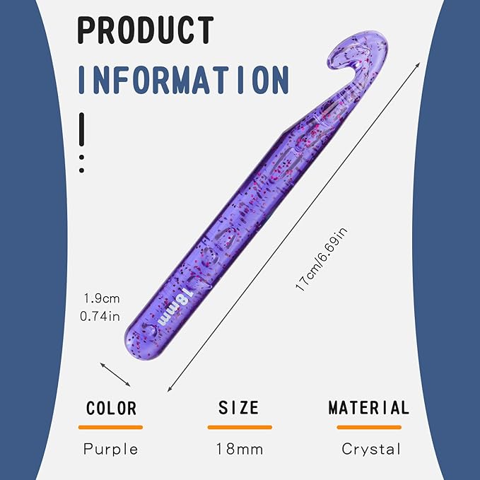 18 mm Large Crochet Hooks, Ergonomic Handle for Arthritic Hands, Professional Huge Crochet Needles, Colorful Transparent Crochet Hook for Beginners and Crocheting Yarn(Purple)