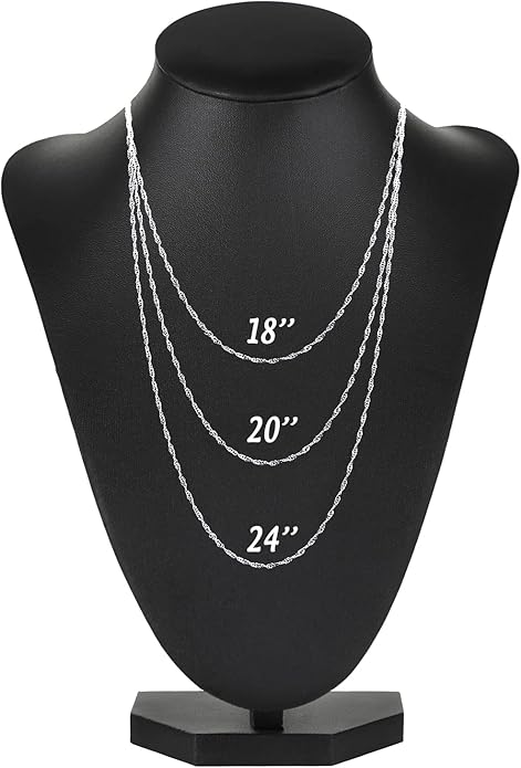 Whaline 24 Pack Silver Plated Chain Necklace 925 Water Ripple Plated Necklace for Jewelry Making Craft, Womens and Girls