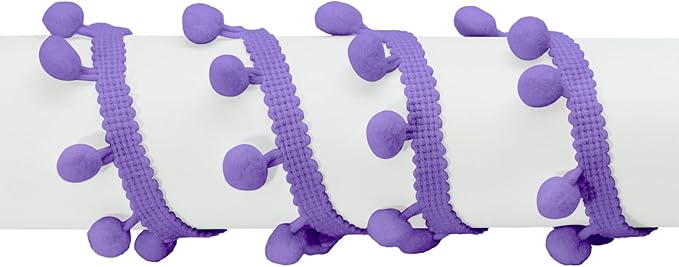 Homiest 10 Yards Pom Pom Trim for Sewing, 1 Inch Wide Lavender Ribbon Bundles Textured Fabric Fringe Ribbon, 13mm Ball Pompom Trim for DIY Crafts Curtain Clothes Pillow Home Decoration