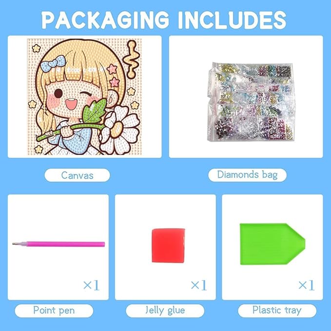PERFECTSIGHT Cute 5D Diamond Art Kits with Wooden Frame, Kawaii DIY Painting Art for Adults, Diamond Arts and Crafts Sets, Big Gem Full Drill Diamond Dots for Women Beginners (Yellow Girl)