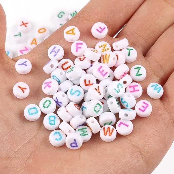 Acrylic Letter Beads Alphabet Colorful Letters White Round Bead, 4×7mm 1200pcs, for Friendship Bracelets and Gifts Souvenir Jewelry Making Kit